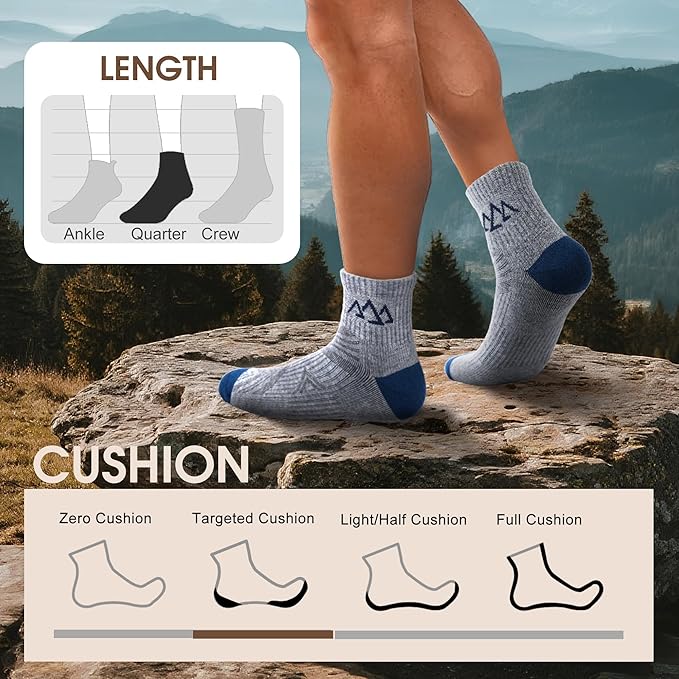 innotree Merino Wool Hiking Socks for Men & Women Quarter Ankle Compression Thick Cushion Breathable Anti Odor Socks, 5 Pairs
