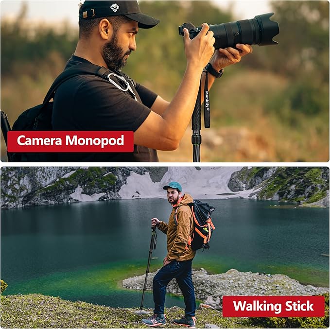 Manbily Carbon Fiber Camera Monopod, 61-inch Portable Compact Lightweight Travel Monopod Walking Stick for DSLR Camera Canon Nikon Sony Video (Green)