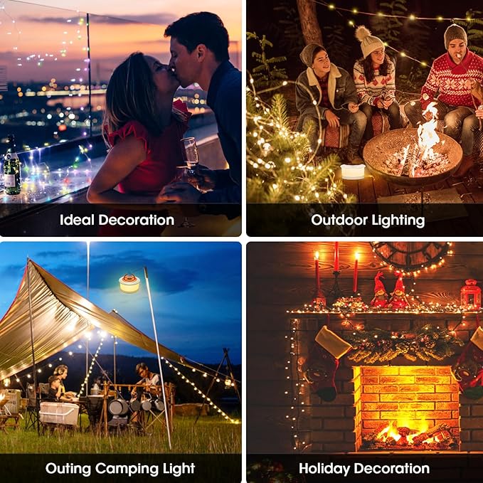 2 Pack Camping Lights String - 2 in 1 Upgraded 32.8ft Rechargeable 19 Lighting Modes Tent Lights for Camping, Quick Storage&Portable LED Lamp for Outdoor Patio Awning Garden Party Decor Essentials