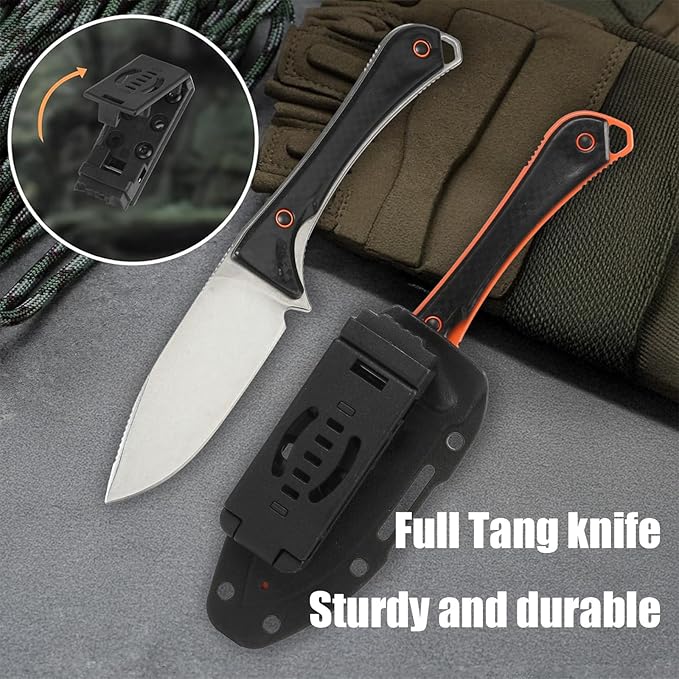 Camping Knife, Fixed Blade Knife With Sheath, Hunting Knife 440c Steel For Outdoor, Hiking, Hunting, Camping (Orange)
