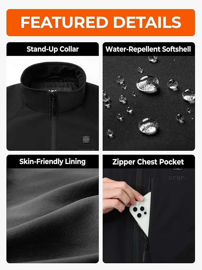 ORORO Men's Heated Softshell Vest with Battery, Soft Shell Heated Golf Vest for Men (Charger Not Included)