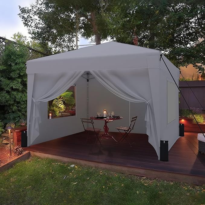 SANWAY 10x10 Pop Up Canopy Tent with Sidewalls x 4 – Easy Setup Canopy Tent, Waterproof, UV-Resistant, Portable with Carry Bag for Outdoor Events, Camping, and Backyard Parties – Grey