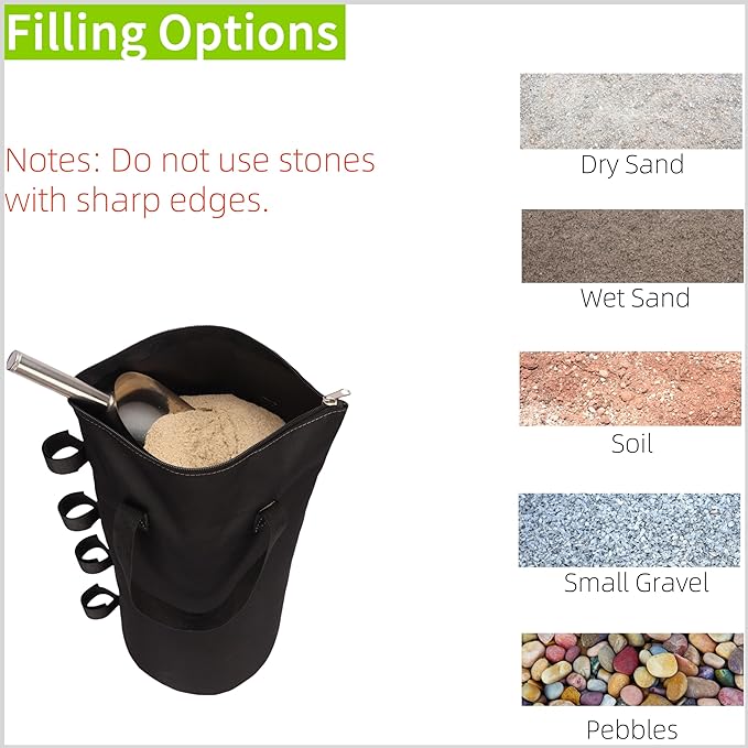 Zipper Top Sand Bags for Canopy Legs (120LBS Load Capacity, Without Sand) Sand Bags for Weight - Sandbags for Gazebo Legs, Pop Up Canopy Tent Weights - Canopy Weight Bags, Set of 4