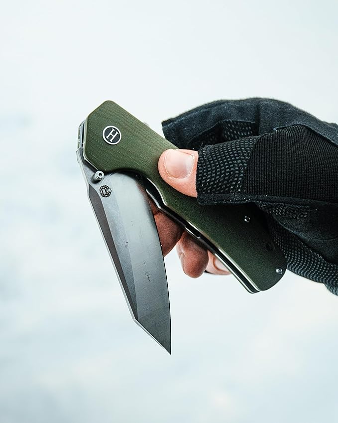 Holtzman's Gorilla Survival - The Clip Point Folding Pocket Knife (Silver+Green) - D2 Steel Blade - Tactical EDC Knife with G10 Handle & Pocket Clip
