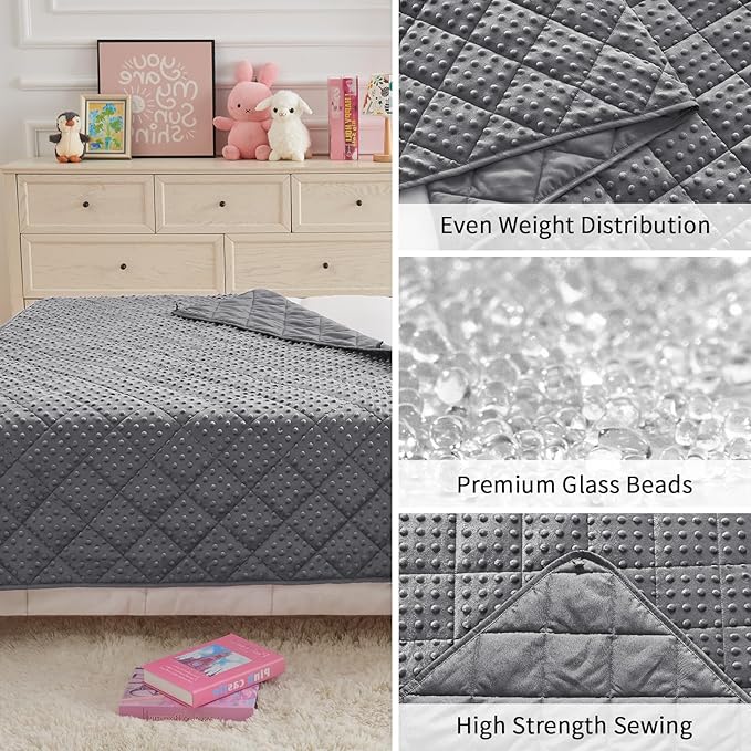 Weighted Blanket Kids (10lbs, 40"x60" Throw Size) - Breathable Minky Heavy Blanket for 80-120lbs with Premium Glass Beads - Soft Thick Blankets for All-Season Sleeping Comforter - Grey