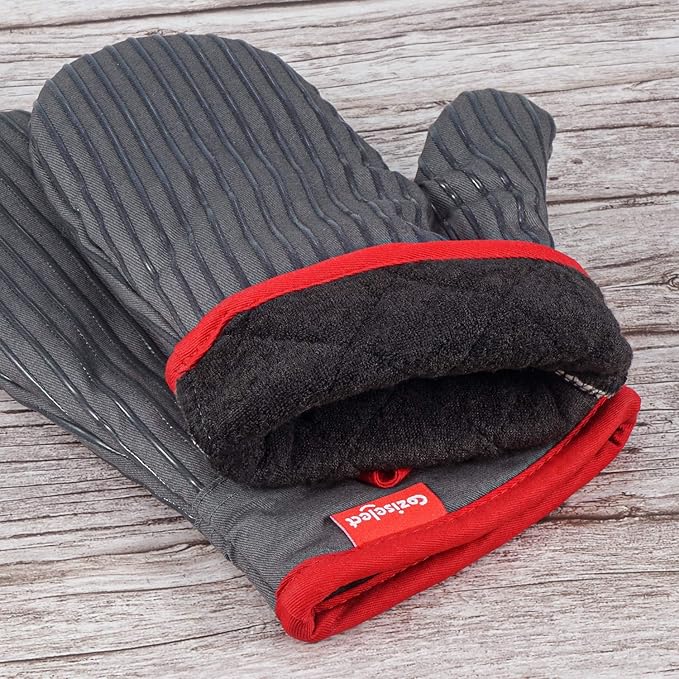 Oven Mitts and Pot Holders Set, Hot Pads for Kitchen Cooking Grill, 500℉ Heat Resistant Oven Mit, Pure Cotton and Terrycloth Lining, Heavy Duty Thick Oven Gloves Grey, 4-Piece Set