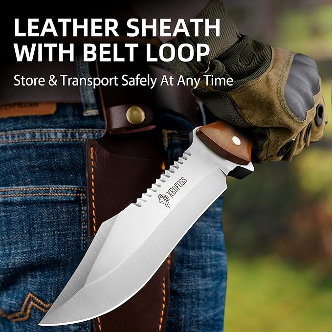 NedFoss 13.5" Machete Knife with Leather Sheath, Strong 8Cr14Mov Steel 0.22" Thick Blade Full Tang Kukri Machete for Cutting Trees Heavy Duty, Fixed Blade Knife for Yard Work Clearing Brush