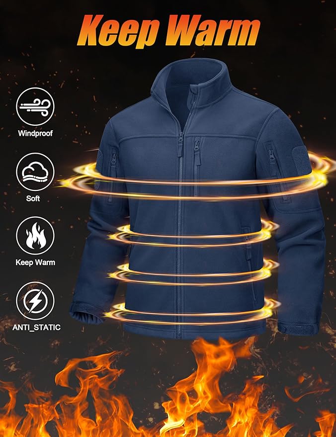 CRYSULLY Men's Fleece Jacket Tactical Full-Zip Winter Coat Jackets Multi Pockets