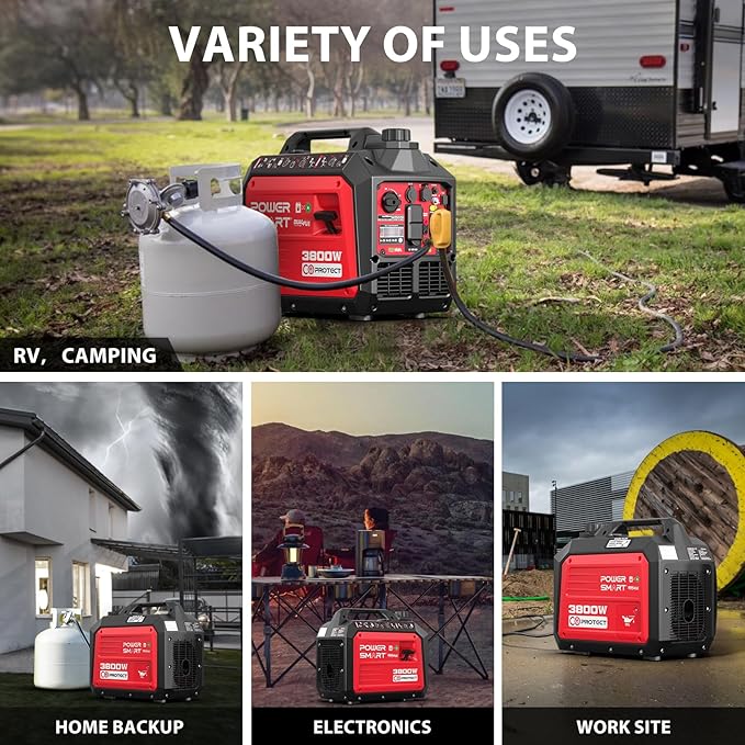 PowerSmart 3800-Watt Dual Fuel Portable Inverter Generator, CO Protect, 30 amp for RV, Home Use and Emergency Backup