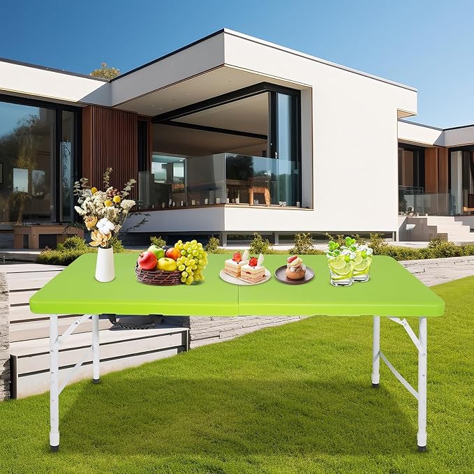 Portable Plastic Folding Table 4ft/6ft/8ft Heavy Duty White Black Picnic Dining Table Fold-in-Half for Camp Party Kitchen Indoor Outdoor