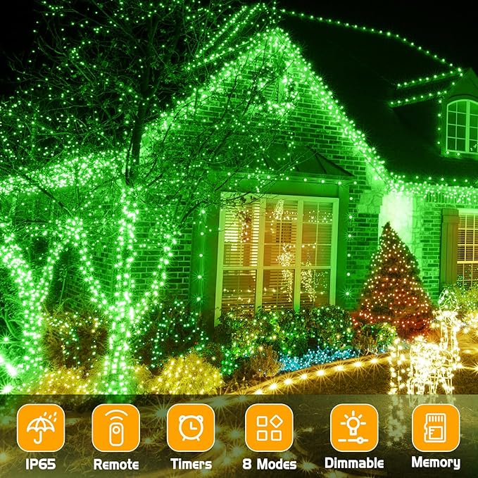 XURISEN 200FT Super Long String Lights, 500 LED 8 Modes & Memory Timer Plug in Twinkle Fairy Lights Decor for Home Xmas Party Wedding