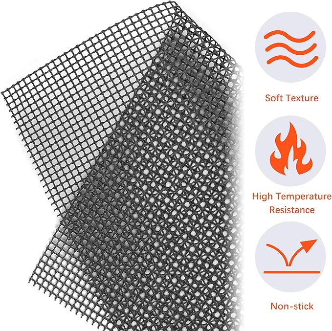 OSVINO Black Grill Mesh Mat 5 Pack Reusable Non-Stick BBQ Grill Mats 16"x12" Outdoor Barbecue Baking Accessories Works on Gas Charcoal Electric Grill for Grilling Meat, Fish, Steak, Vegetables