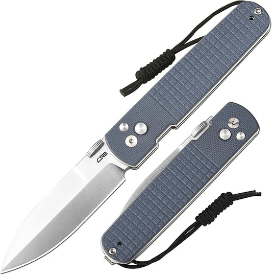 CJRB Locust Folding Pocket Knife, 3.15'' AR-RPM9 Steel Blade G10 Handle Pocket Knives, Button Lock with Safety Switch EDC Knife for Men Women Camping Survival(1951 Blue)