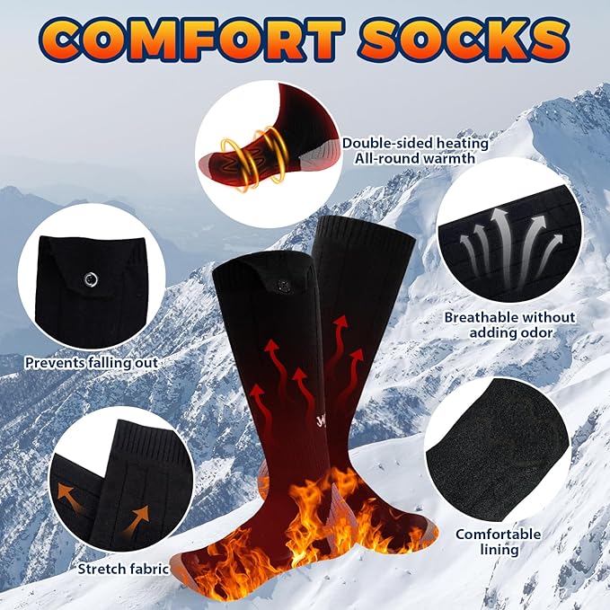Heated Socks for Men Women, Rechargeable Electric Heated Socks, 5000mAh Washable Heated Socks, Long Life Up to 150 ℉, Large Heating Area Foot Warmer for Outdoor Work Skiing Camping Fishing Hunting