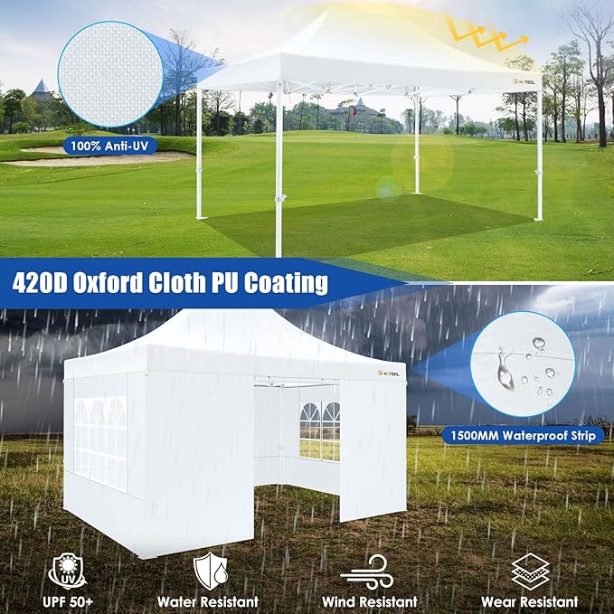HOTEEL Canopy Tent 10x15 Heavy Duty Pop Up Canopy with Sidewalls, Party Tent with Roller Bag for Event Wedding, Upgraded Commercial Waterproof Instant Canopy, Thick Hexagonal Legs, UPF50+, White
