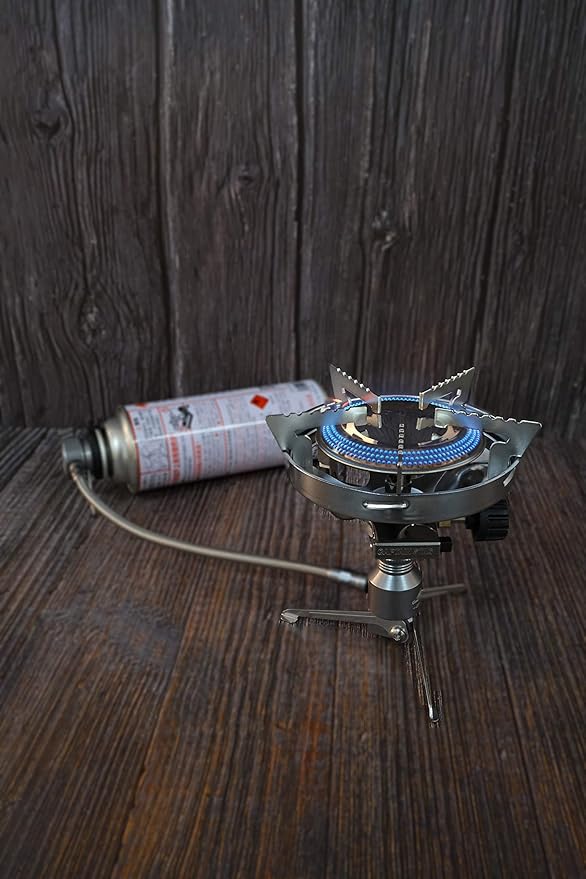 Butane Adapter Stand Type Remote Stove for Camping Backpacking Butane Gas Fuel Canister w/Hose Z23-VC (Silver)