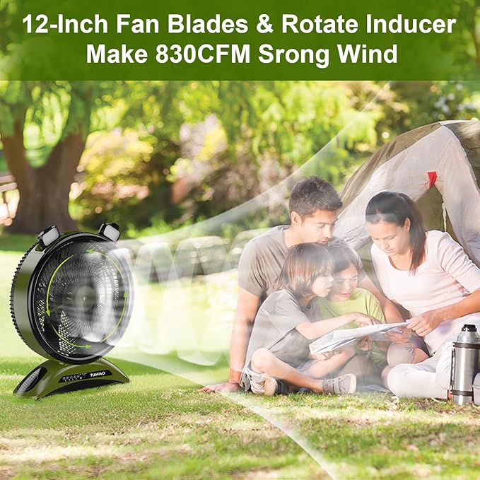 Extra Large Size Camping Fan, 45000mAh Battery Rechargeable Portable Fan,12-Inch Blade & 830CFM Super Airflow, Cordless for Outdoor Large BBQ RV Tent Garage Hurricane Emergencies & Indoor