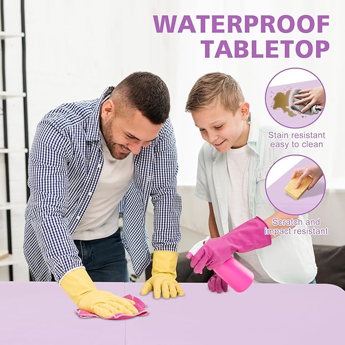 4 FT Folding Table with Carry Handle, Portable Fold-in-Half Plastic Table, Rectangle Foldable Table for Indoor/Outdoor Purple