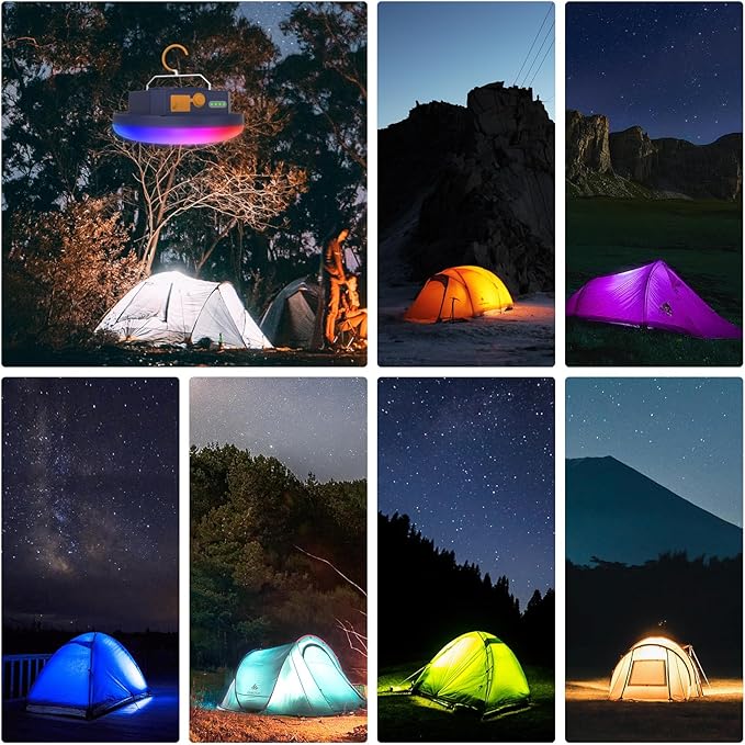 2pcs Camping Lamp 10000mAh Rechargeable 3000LM Tent Camping Light, 24Hours Long Play Time , Outdoor Night Market Night Fishing Lantern (RGB)