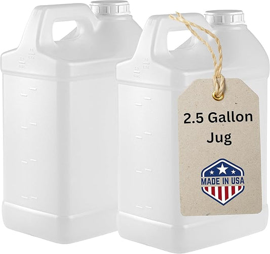 kitchentoolz 2.5 Gallon Jug - F-Style HDPE with Secure Seal Lid - Heavy-Duty Storage - Used Oil Container & 2.5 Gallon Water Jug - Large Liquid Container Pack of 2