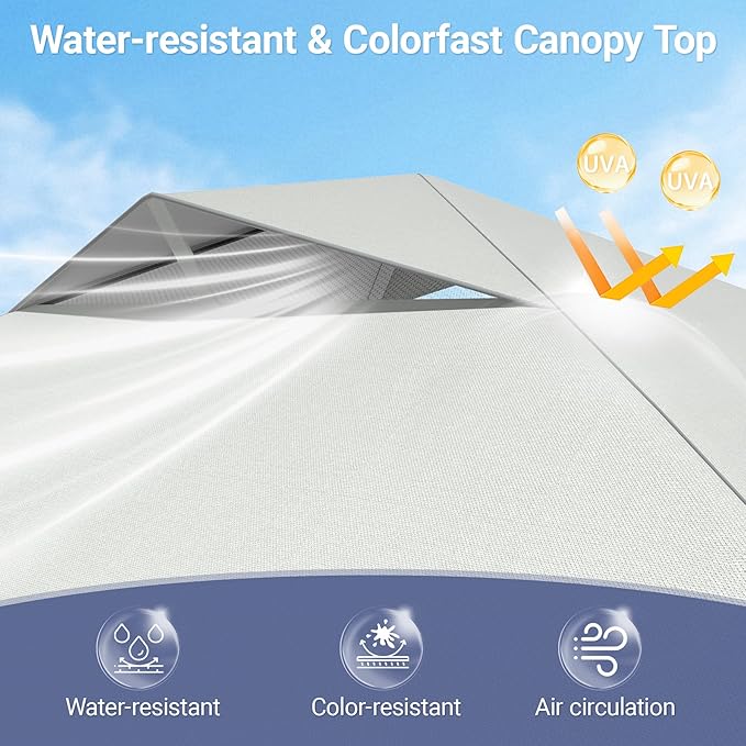 10x10 Pop Up Canopy - Instant Setup Beach Tent with Wheeled Carry Bag, 8 Sandbags & 4 Guy Lines - Portable Sun Shade for Camping, Events, Silver Coated Top, White