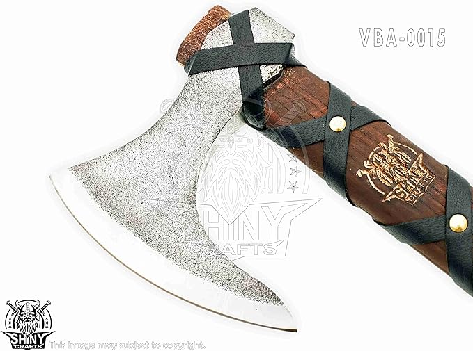 SHINY CRAFTS | Custom Handmade Carbon Steel Viking Axe,Valentine's Day Gift,Christmas Gift,Birthday gift for him with Premium Leather wrapped Handle and Leather Sheath (SCA-15)