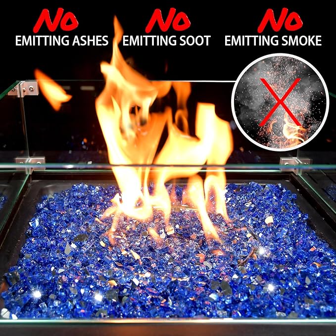 10 Pounds Fire Glass 1/4 Inch High Reflective Tempered Firepit Glass Rocks for Fireplace, Fire Pit Table, Fire Bowl and Landscaping (Cobalt Blue)