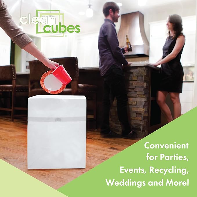13 Gallon Disposable Pop-Up Trash Cans (6-Pack) with Fitted Bags – Foldable Garbage & Recycling Bins for Parties, Events & Kitchen (White, 17" H x 13.5" W x 10" D)