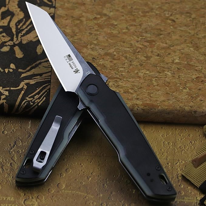 7.8in Folding Pocket Knife with D2 Steel Blade, G10 Handle, Ball Bearing Pivot, Stonewashed Finish – Outdoor EDC Utility Tool for Camping, Hiking, Survival Use(G10 - Black/Onyx Color)