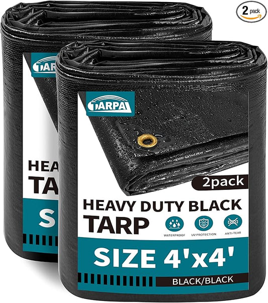 TARPAL Waterproof tarp 4x4 Feet(2Pack) Black Heavy Duty tarp 14mil polyethylene tarps Multifunctional Tarpaulin,Snow or UV Protection,Suitable for Outdoor Furniture, awnings,Roofs,Tents tarps Cover