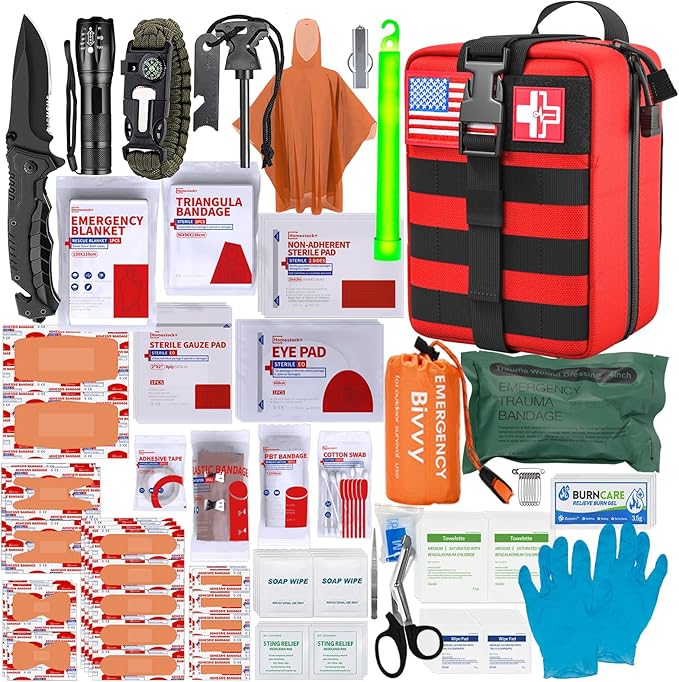 First Aid Kit,Survival Gear Outdoor Tactical Gear Set Military Grade Molle System for Camper Travel Hunting Hiking and Adventures(RED)