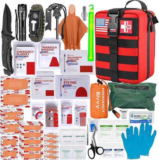 First Aid Kit,Survival Gear Outdoor Tactical Gear Set Military Grade Molle System for Camper Travel Hunting Hiking and Adventures(RED)