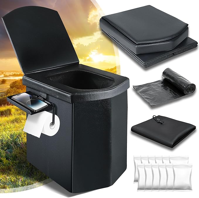 Portable Toilet for Adults, Upgraded 16.5'' Tall Camping Toilet with Lid, Portable Travel Folding Toilet with Carry Bag and Paper Holder, Extra Large Compact Potty for Car, Truck, RV, Tent