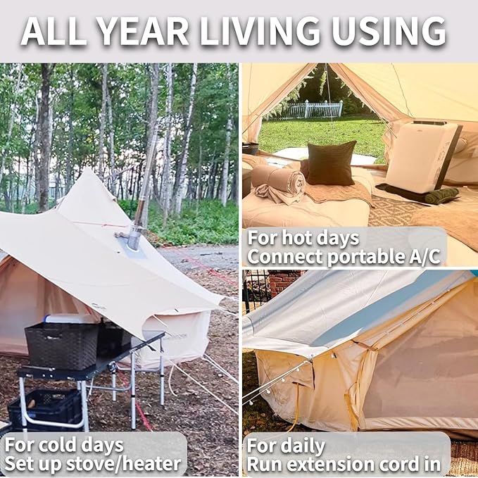 DANCHEL OUTDOOR Stove Jack Kit with Rain Flap Cover for Dia. 4''/5.85'', Fire Resistant Wood Stove Hole for Canvas Tent Hot Tent Chimney, Side Wall A/C 4 Season