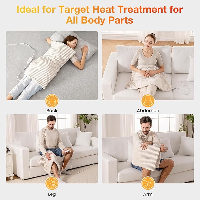 WOOMER Weighted Massage Electric Heating Pad for Back Pain, Neck and Shoulders Cramps Relief, 17’’x33’’, 3.7lb BPA-Free and Non-Toxic Beads, 4 Heat Settings, 4 Massage Modes, 2h Auto-Off