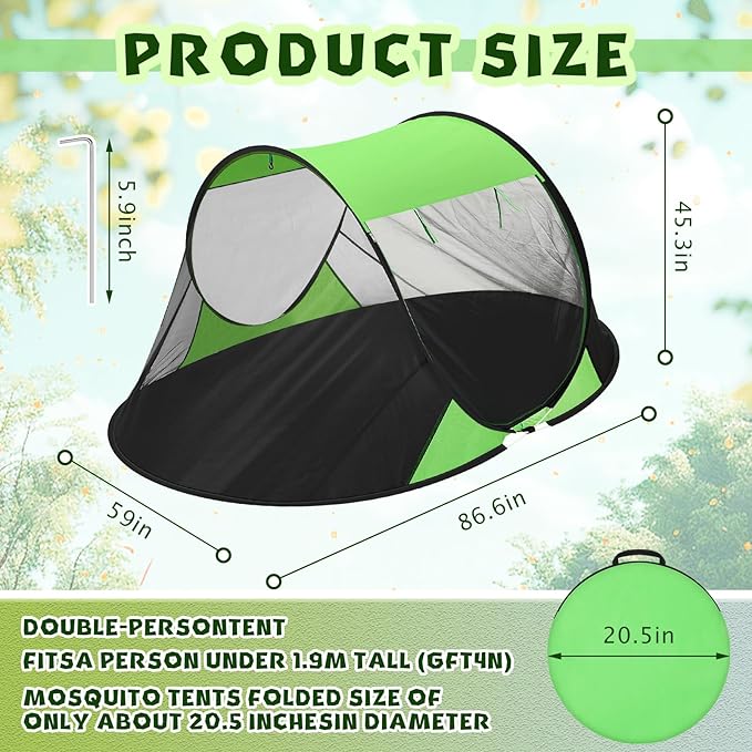 Pop up Mosquito Net Tent for Camping Instant Netting Screen Foldable Pop Tent with Ground Pin Waterproof Insect Bug Net for Outdoor Hiking Summer (86.6 x 59 x 45.3 in,Green,1 Pcs)