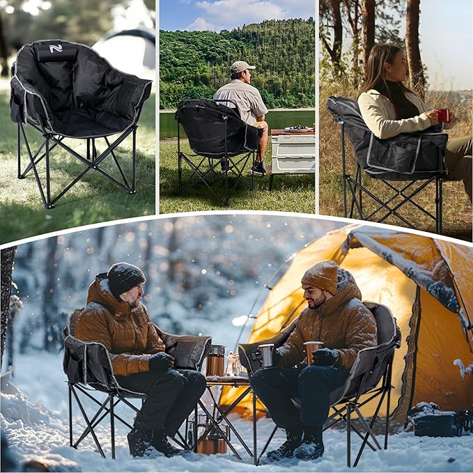 NAIZEA Heated Camping Chair, Oversized Heated Folding Outdoor Chair for Adults with 3 Heat Levels, Portable Foldable Patio Lounge Chair for Sports Outdoors Camp, Power Bank 20000mAh