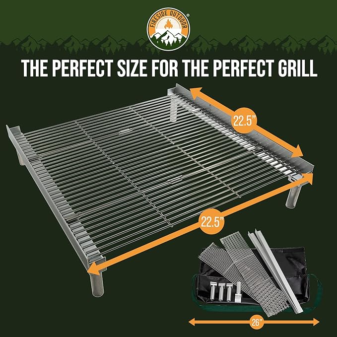 Fireside Outdoor Pop-Up Fire Pit Grill Grates - Folding Campfire Grill Grate Over Fire Pit Grate, Portable BBQ Grills, Camping Cooking, Camping Essentials, Outdoor Cooking - Quad-Fold Grates