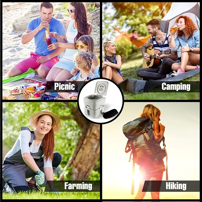 SereneLife 5.2 Gallon Camping Toilet For Adults, Portable Leak Proof Porta Potty with Detachable Waste Tank, Level Indicator, Carry Bag, Suitable for Camping, Hiking, and Boating