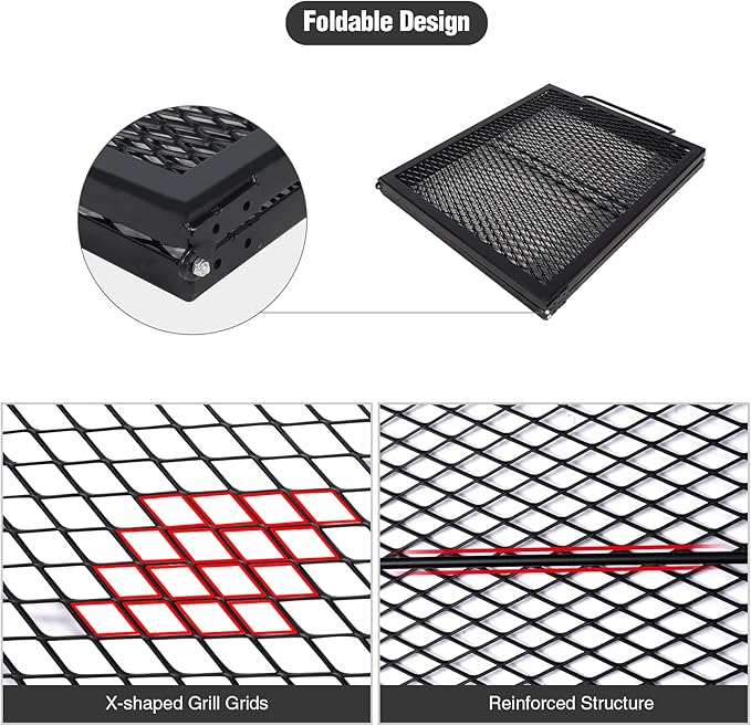 Lineslife Fire Pit Cooking Grate, Portable Rectangle Campfire Grill Grate with Handles, Heavy Duty Outdoor Steel Campfire BBQ Grill for Outside, Camping Cookware and Accessory, 36 Inch