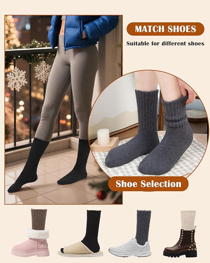 YSense Thermal Wool Socks for Women Thick Winter Boot Socks for Women Warm Cozy Breathable Hiking Socks 4 Pairs