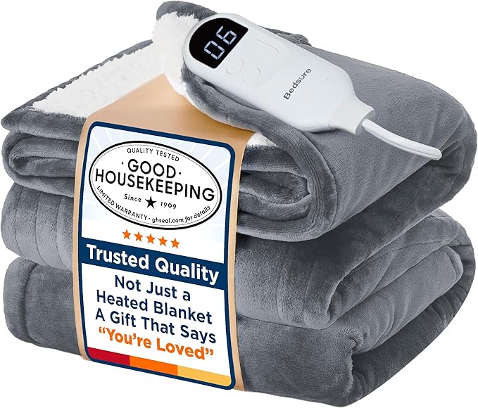 Bedsure Electric Blanket Twin - Soft Flannel Heated Blanket Twin Size, GentleSoft Fast Heating with 10 Time Settings & 6 Heat Settings, Warm Gift for Grandma (62x84 inches, Grey)
