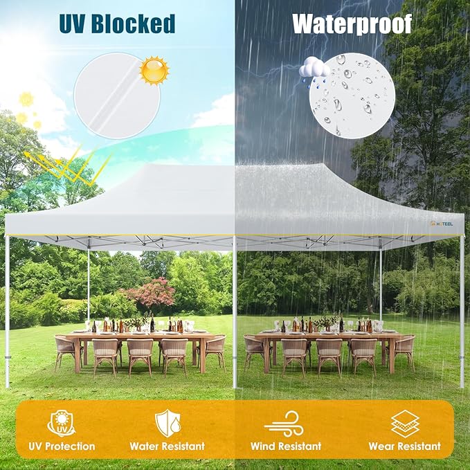 HOTEEL 13x26 Heavy Duty Pop Up Canopy Tent for Parties Event Wedding Commercial Instant Gazebo with Roller Bag, Party Tent Waterproof UV 50+&Windproof, Upgraded Thick Hexagonal Legs, White