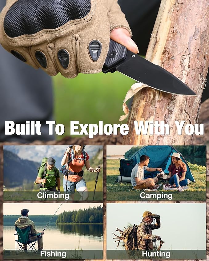 MOSSY OAK Folding Pocket Knife with Clip, 3.5" D2 Steel Blade G10 Handle, Small EDC Knife with Glass Breaker, Rope Cutter, Bottle Opener, Screwdrivers for Camping, Survival, Hiking, Outdoor Use