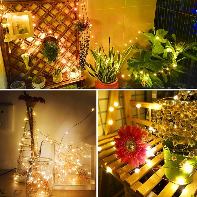 Moobibear LED Decorative Fairy String Lights 66ft 200 LEDs Dimmable Outdoor/Indoor Starry String Lights, Warm White Copper Lights with Remote Control for Garden Room Patio Party Valentines Day Decor