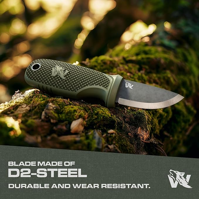 W-MINI 2 - EDC Neck Knife with Sheath and Necklace - Small EDC Fixed Blade Knife Necklace and Belt Clip - Pocket Fixed Blade Knives - Full Tang Neck Knife with Sheath Tactical + Fire Starter