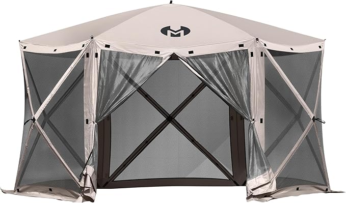 Exacme Portable Gazebo Pop up Tent for Camping, Outdoor Four Sides Pop-up Clam Screen Tent with Canopy Shelter, 1024 (6PC, Light Brown)