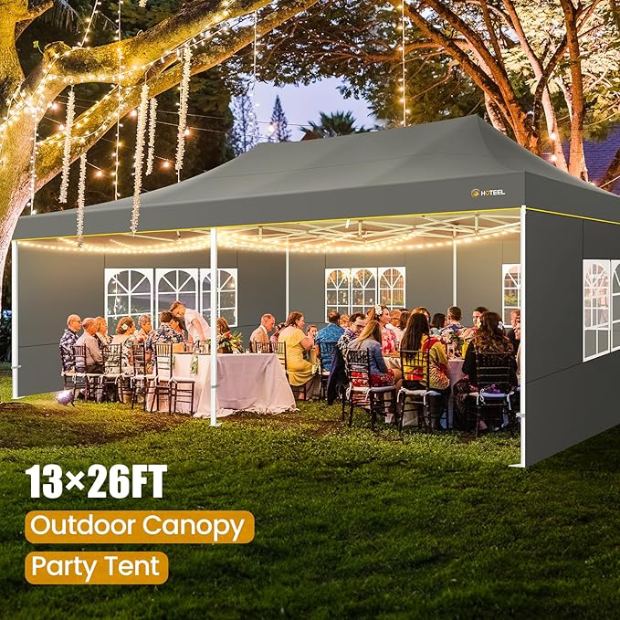 HOTEEL 13x26 Heavy Duty Pop Up Canopy Tent for Parties Event Wedding Commercial Instant Gazebo with Roller Bag, Party Tent Waterproof UV 50+&Windproof, Upgraded Thick Hexagonal Legs, Gray
