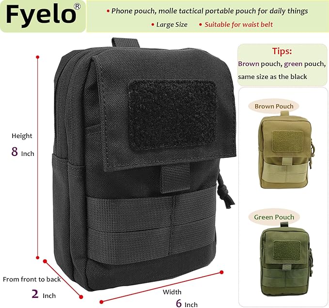Tactical Belt Pouch Molle Phone Slim Utility Waist Bag EDC Organizer with Cellphone Holster 3 Colors (Black,Brown,Green)