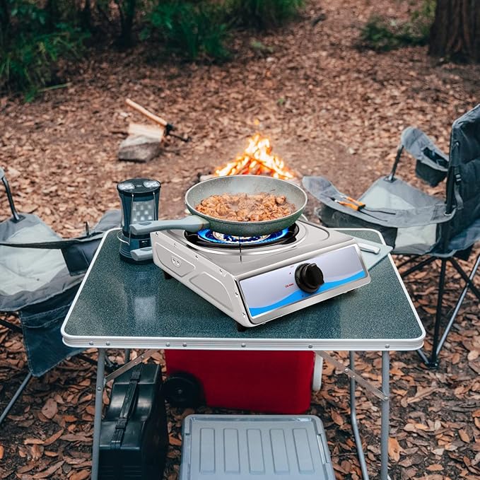 Propane Gas Cooktop,Single Burner Gas Stove Stainless Steel Portable Gas Stove,Auto Ignition Camping Single Burner LPGfor RV, Apartments, Outdoor